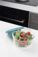 TOO KT-91 Hőálló Üveg kerek ételtároló műanyag tetővel 0,47L - Átlátszó/kék