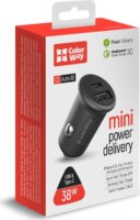 Colorway CW-CHA029PD-GR USB-C (PD) + USB-A 3.0 Autós gyorstöltő 38W - Szürke