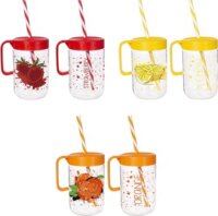 Iris 660 ml Műanyag bögre szívószállal - Citrom/eper/narancs mintás