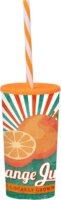 Iris Orange Juice 470ml Műanyag pohár szívószállal - Mintás