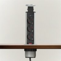 Delight 20430B Süllyesztett Rejtett elosztó 3 aljzatos 1.5m - Fekete/Ezüst