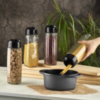 Iris C-00441 Round Crystal Üveg ételtároló edény 1,6L - Fekete / elefántcsont