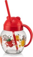 Iris C-00373 Cute 370ml Üveg bögre szívószállal - Piros / zöld / sárga