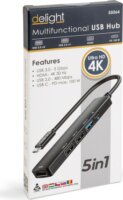 Delight 55064 Multifunkciós USB-C HUB 100W (1x HDMI + 1x Type-C 3.0 + 3x USB-A)