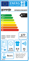Gorenje DPNE83/GNLWIFI Hőszivattyús szárítógép 8kg 177kWh - Fehér