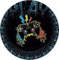 Vidám kontroller mintás papírtányér - 8 darab / csomag