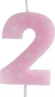 QX Toys Rózsaszín születésnapi 2-es számgyertya 6 cm
