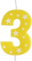 QX Toys Sárga születésnapi 3-as számgyertya 6 cm