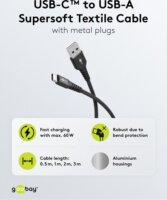 Goobay 74528 USB-C apa - USB-A apa 2.0 Adat és töltőkábel 3m - Fekete