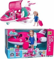 Repülőgép játékszett stewardess babával 11 darabos - Pink