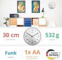 Mebus 13081 Rádióvezérelt falióra Ø 30cm - Szürke