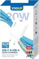 Yooup NC56-D 2x USB-A / 2x USB-C Hálózati Töltő Adapter 20W - Fehér