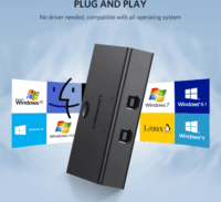 Ugreen 1x USB 2.0 - 2x USB HUB type-c B megosztási kapcsoló doboz - Fekete