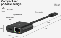 Belkin Connect USB-C - RJ45 Átalakító Adapter - Fekete