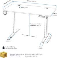 Spirit of Gamer Headquarter 700 Elektromosan állítható Gamer asztal 120 x 60 x 73-118 cm - Fekete