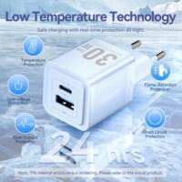 Vention FEQL0-EU USB-C / USB-A Hálózati Gyorstöltő 30W/30W - Kék