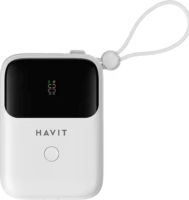 Havit PB5215 Powerbank integrált kábellel Lightning / Type-C / 10000mAh 22,5W - Fehér