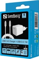 Sandberg USB-C apa - USB-C apa 2.0 Adat- és töltőkábel 1 - Fehér