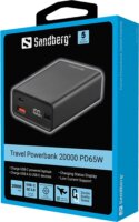 Sandberg Travel Powerbank USB-A / USB-C 20000mAh 65W - Fekete