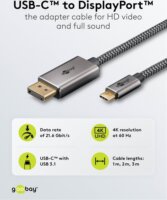 Goobay USB-C - DisplayPort 4K Átalakító kábel 2m - Fekete/Ezüst