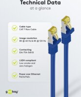 goobay 91592 S/FTP Cat7 RJ45 600MHz (Cat6a 500MHz) Patch kábel 1.5m - Kék