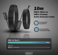 Digitus DA-73109 USB-C apa - USB-C anya 3.2 Aktív hosszabbító kábel 10m - Fekete