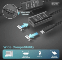 Digitus DA-73109 USB-C apa - USB-C anya 3.2 Aktív hosszabbító kábel 10m - Fekete