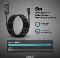 Digitus DA-73110 USB-C apa - USB-A anya 3.2 Aktív hosszabbító kábel 5m - Fekete