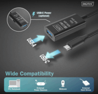 Digitus DA-73110 USB-C apa - USB-A anya 3.2 Aktív hosszabbító kábel 5m - Fekete