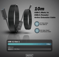 Digitus DA-73111 USB-C apa - USB-A anya 3.2 Aktív hosszabbító kábel 10m - Fekete