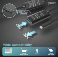 Digitus DA-73111 USB-C apa - USB-A anya 3.2 Aktív hosszabbító kábel 10m - Fekete