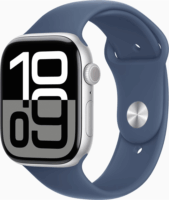 Apple Watch Series 10 GPS (46mm) Okosóra - Ezüst Alumíniumtok Denim Sportszíjjal (S/M)