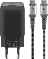 goobay 70180 2x USB-C/USB-A Hálózati gyorstöltő textilkábellel 15-65W - Fekete
