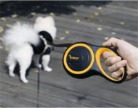 Purlov Automata M/5m Csévélő szalagos kutya póráz - Fekete/Narancssárga