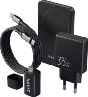 Havit USB-C / USB-A Hálózati Gyorstöltő Adapter 30W + PowerBank + Type-C kábel - Fekete
