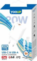 Yooup NC56-D USB-A / USB-C Hálózati Töltő Adapter 20W + USB-C kábel - Fehér