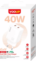Yooup NC63-F 2x USB-C Hálózati Gyorstöltő Adapter 40W - Fehér