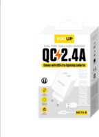 Yooup NC76-B 2x USB-A Hálózati Töltő Adapter 12W + Lightning kábel - Fehér