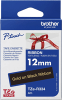 Brother TZe-R334 12mm / 4m Feliratozógép szalag - Fekete alapon arany