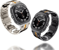 Mybandz Space Samsung Galaxy Watch Ultra Fém Okosóra szíj - Ezüst/Narancs