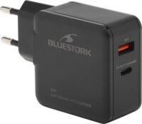 Bluestork PW-BS-65-GAN-C-A USB-A / USB-C Hálózati Gyorstöltő Adapter 65W + USB-C kábel - Fekete