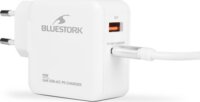 Bluestork PW-BS-65-GAN-C-A-W USB-A / USB-C Hálózati Gyorstöltő Adapter 65W + USB-C kábel - Fehér