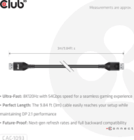 Club 3D CAC-1093 Displayport 2.1 apa - Displayport 2.1 Kábel 3m - Fekete