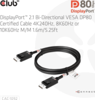 Club 3D CAC-1092 Displayport 2.1 apa - Displayport 2.1 apa Kábel 1.6m - Fekete