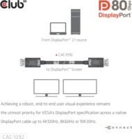Club 3D CAC-1092 Displayport 2.1 apa - Displayport 2.1 apa Kábel 1.6m - Fekete