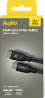 Aqiila CB12 USB-C apa - USB-C apa 2.0 Adat és töltő kábel 2m - Fekete