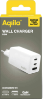 Aqiila Chargebird W3 2x USB-C / 1x USB-A Hálózati Gyorstöltő adapter 65W - Fehér