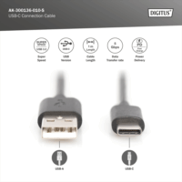 Digitus USB-A apa - USB-C apa Adat- és töltőkábel 1m - Fekete