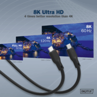 Digitus USB-C apa - USB-C 4.0 apa Adat- és töltőkábel 0.5m - Fekete