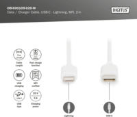 Digitus USB-C apa - Lightning apa Adat- és töltőkábel 2m - Fehér